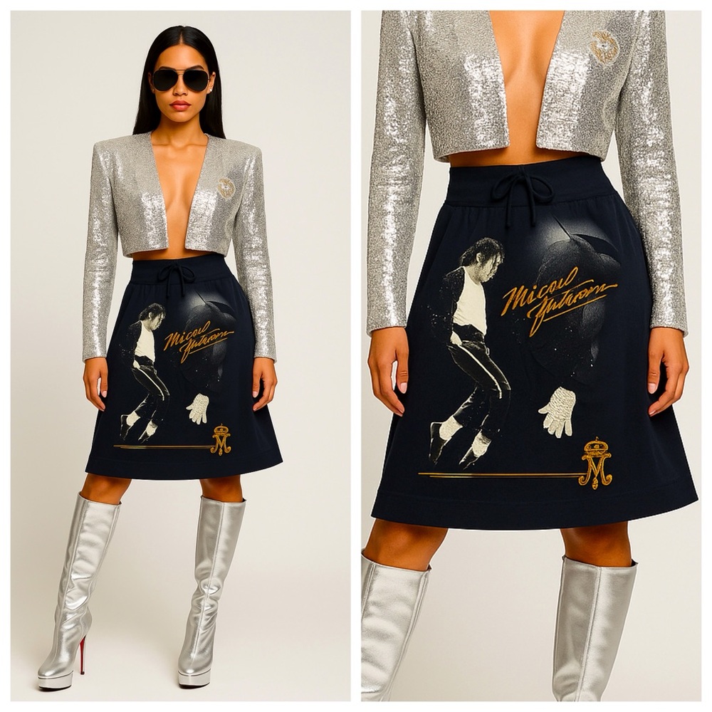 NWOT Michael Jackson Moonwalk Billie Jean Skirt Black Size Large